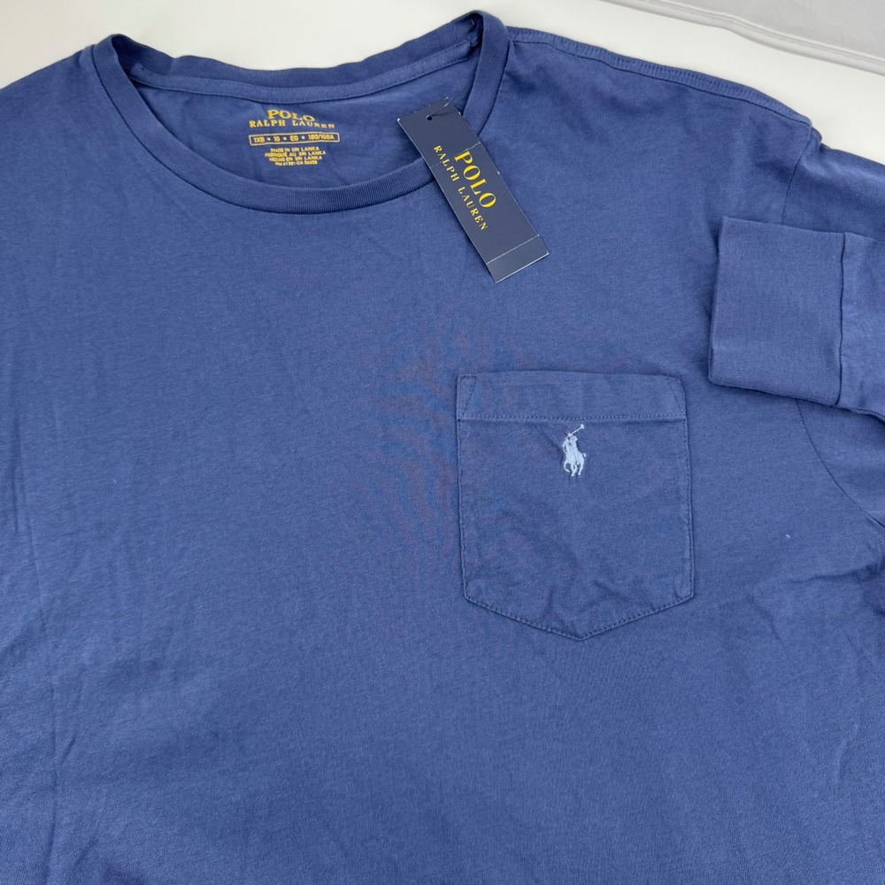 Polo Ralph Lauren T-Shirt Mens 1XB Navy Blue Long Sleeve Pocket Pony Logo NWT
